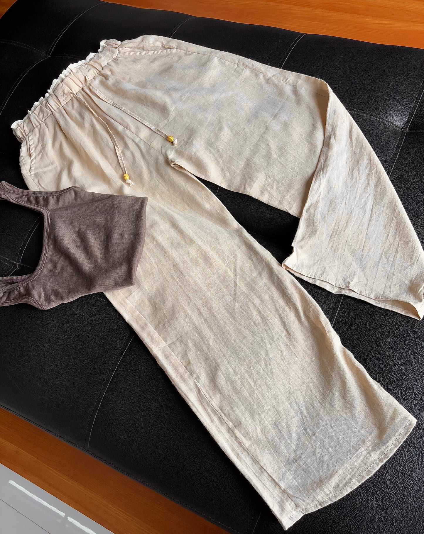 Beige dual waist linen pant