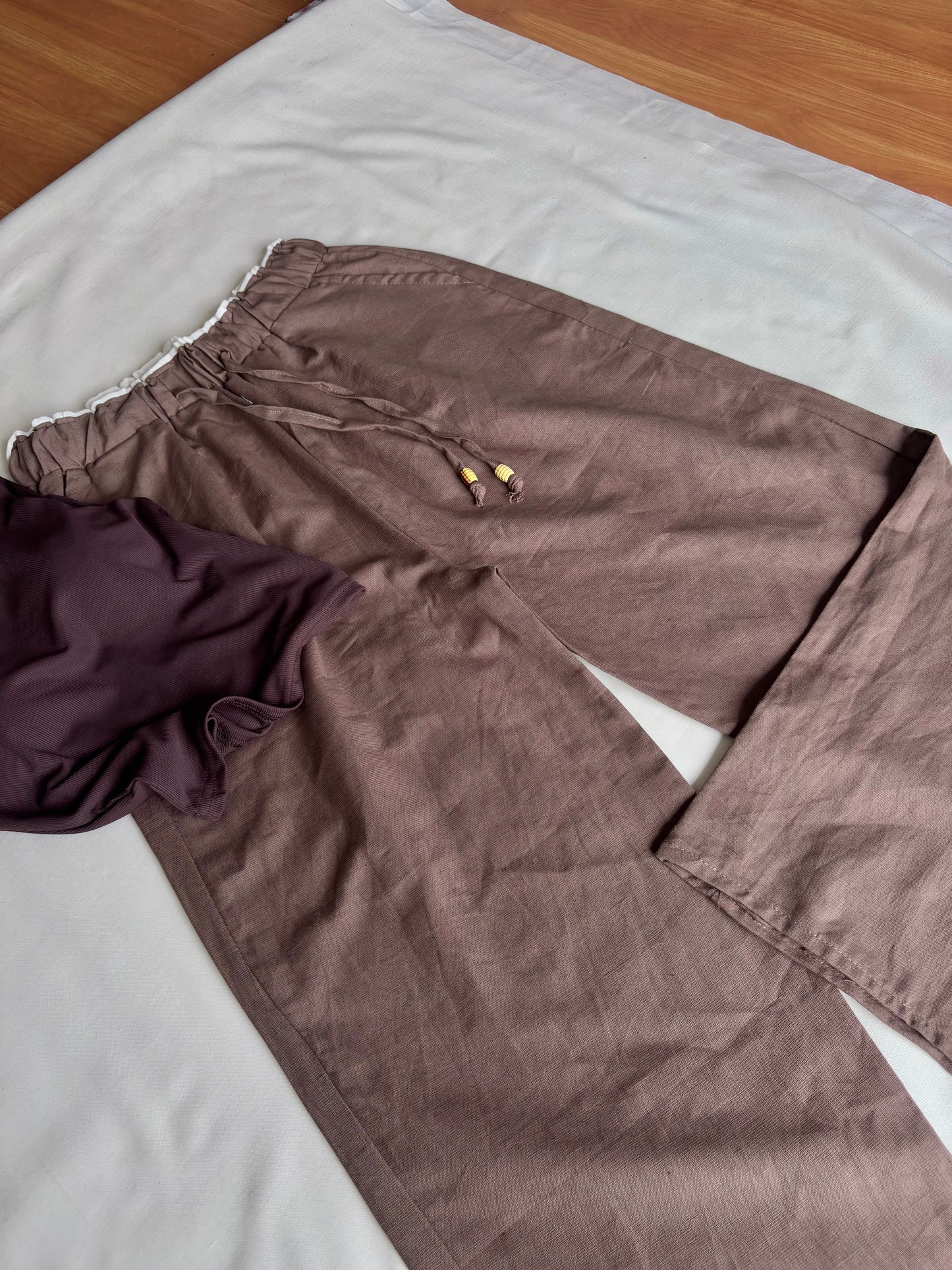 Brown dual waist linen pant