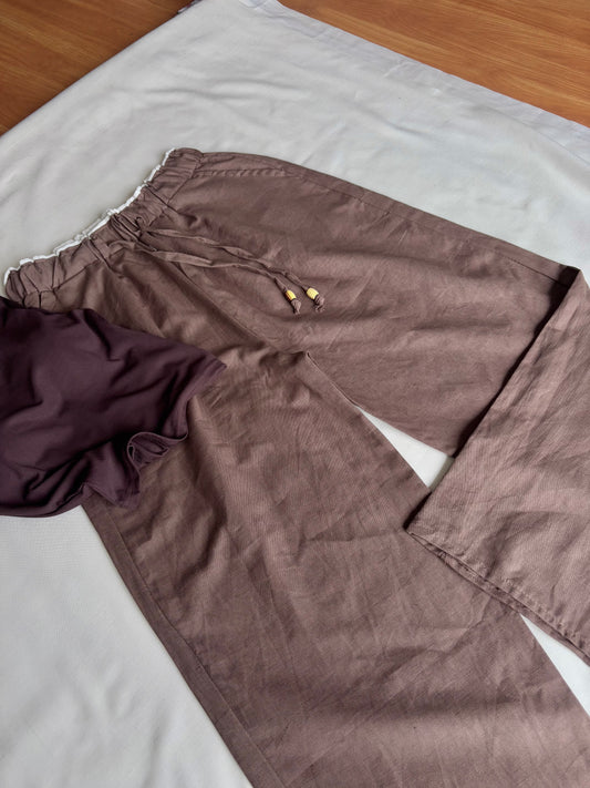Brown dual waist linen pant