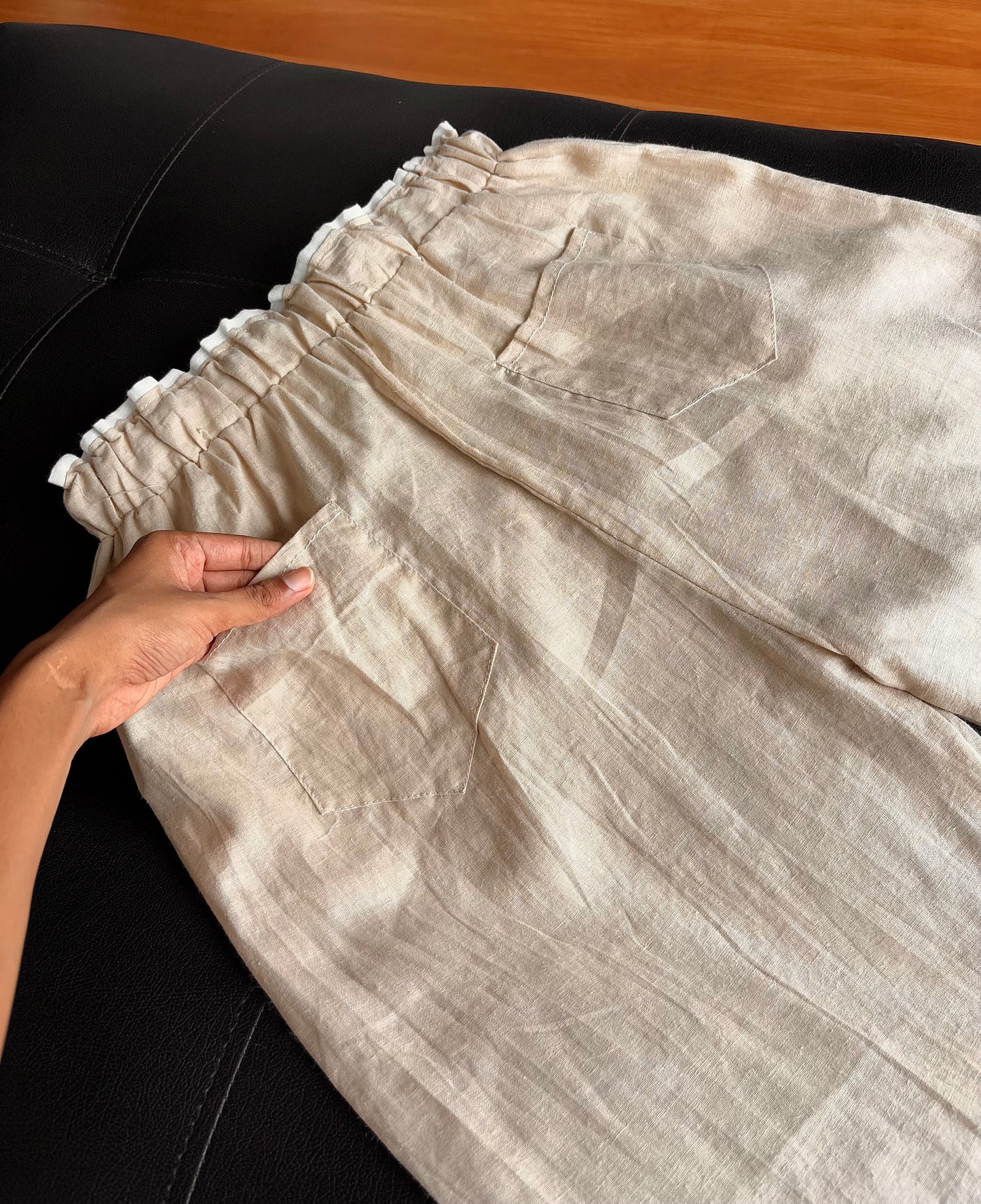 Beige dual waist linen pant