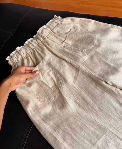 Beige dual waist linen pant