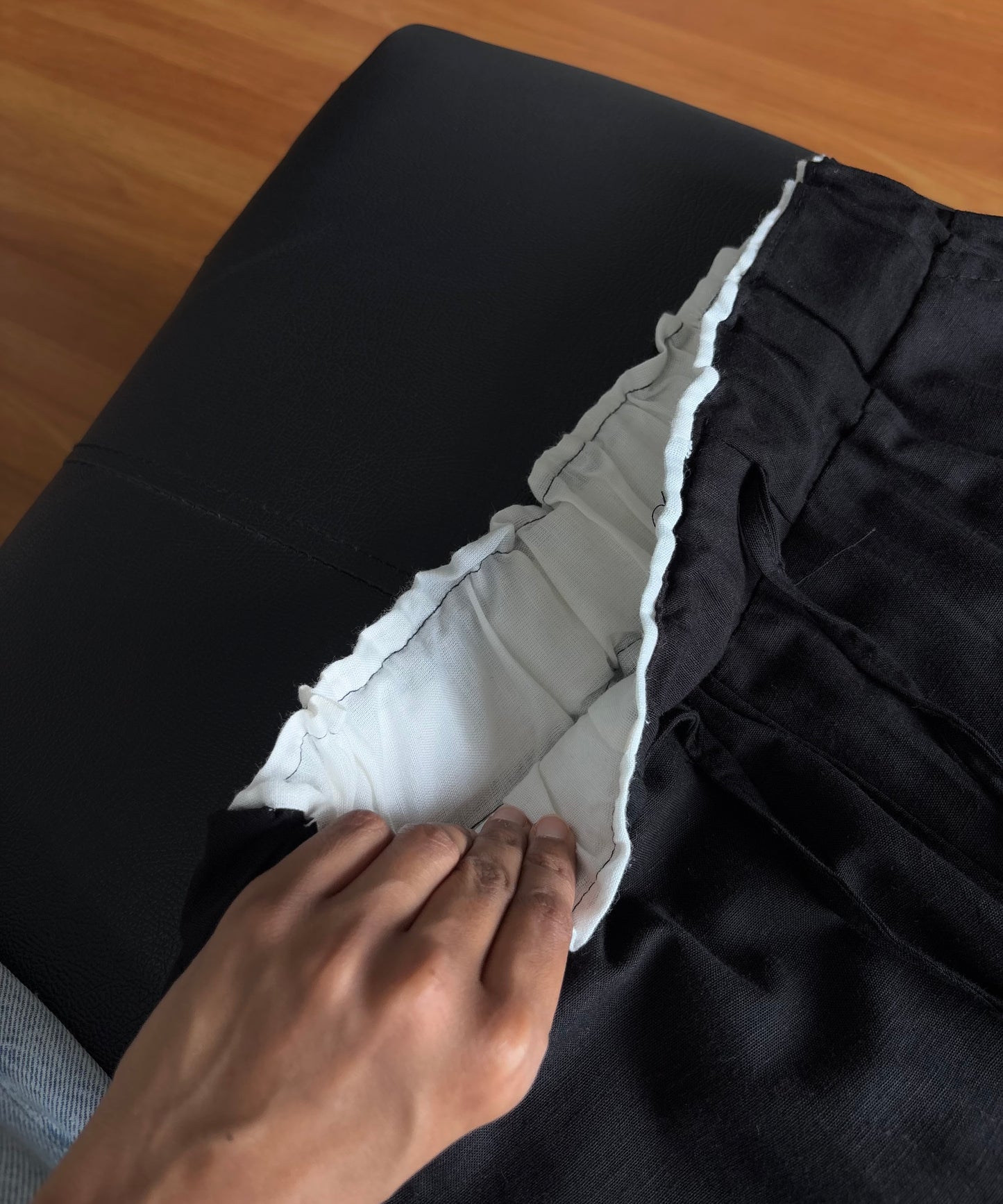 Black dual waist linen pant