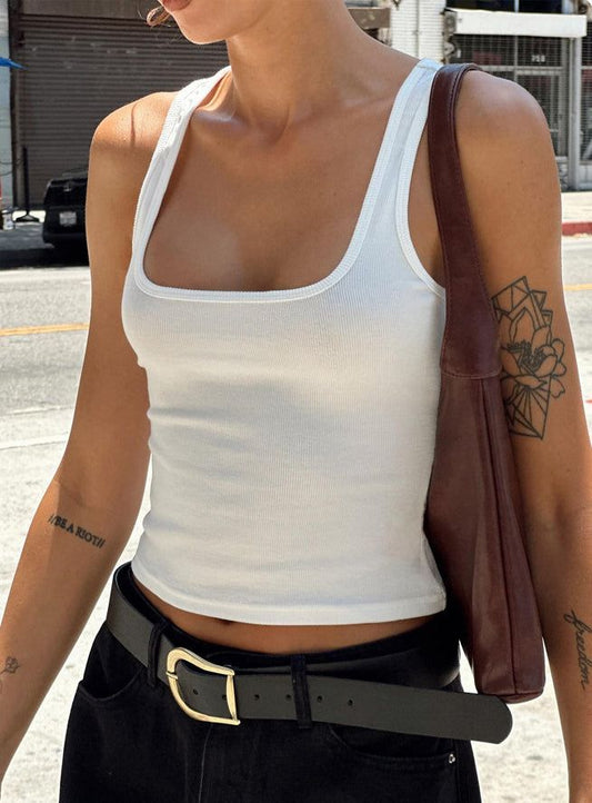 White Square Neck Tank Top