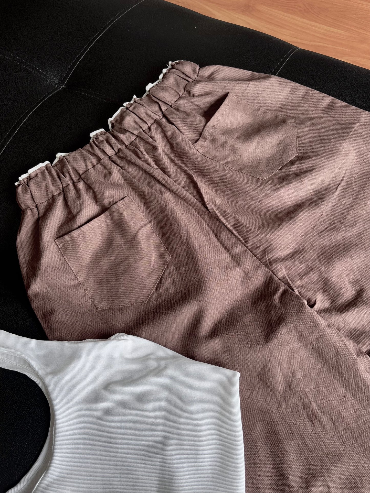 Brown dual waist linen pant