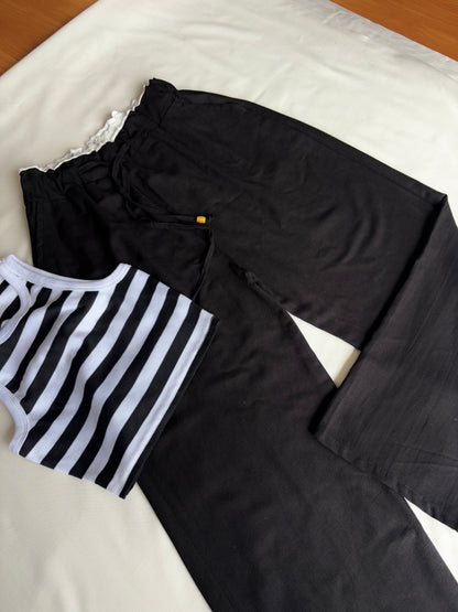 Black dual waist linen pant