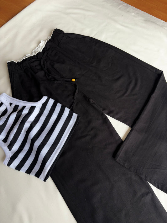 Black dual waist linen pant