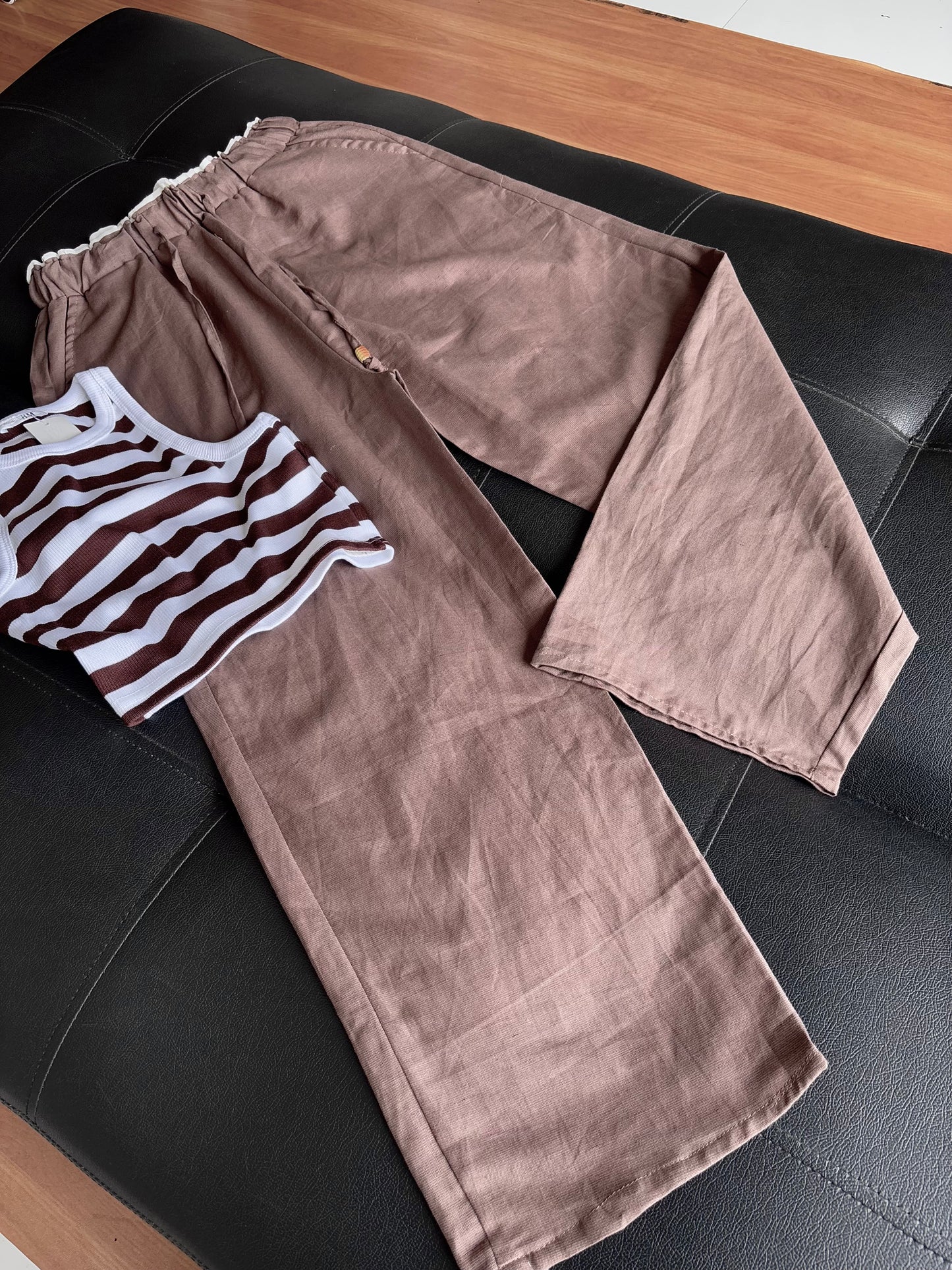 Brown dual waist linen pant