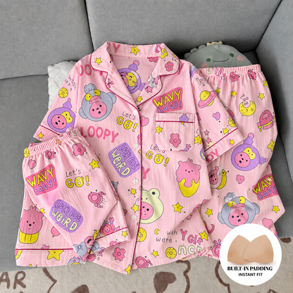 Loopy Pink Padded 3 Piece Night Suit