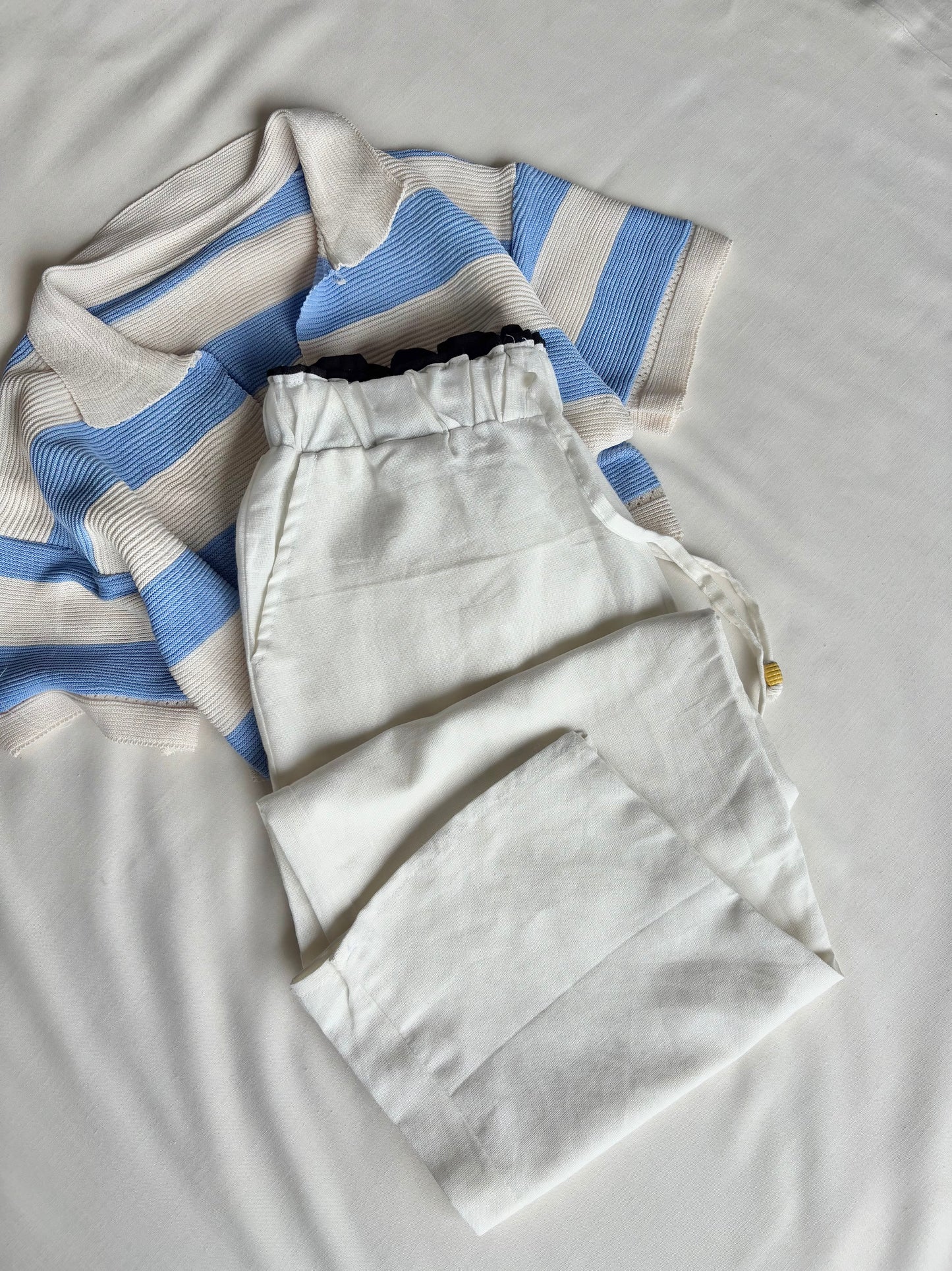 White dual waist linen pant