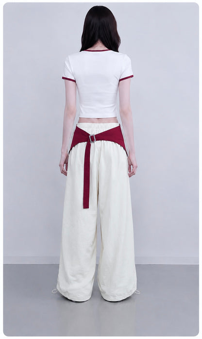 White Wide Leg Pants With Removable Belt