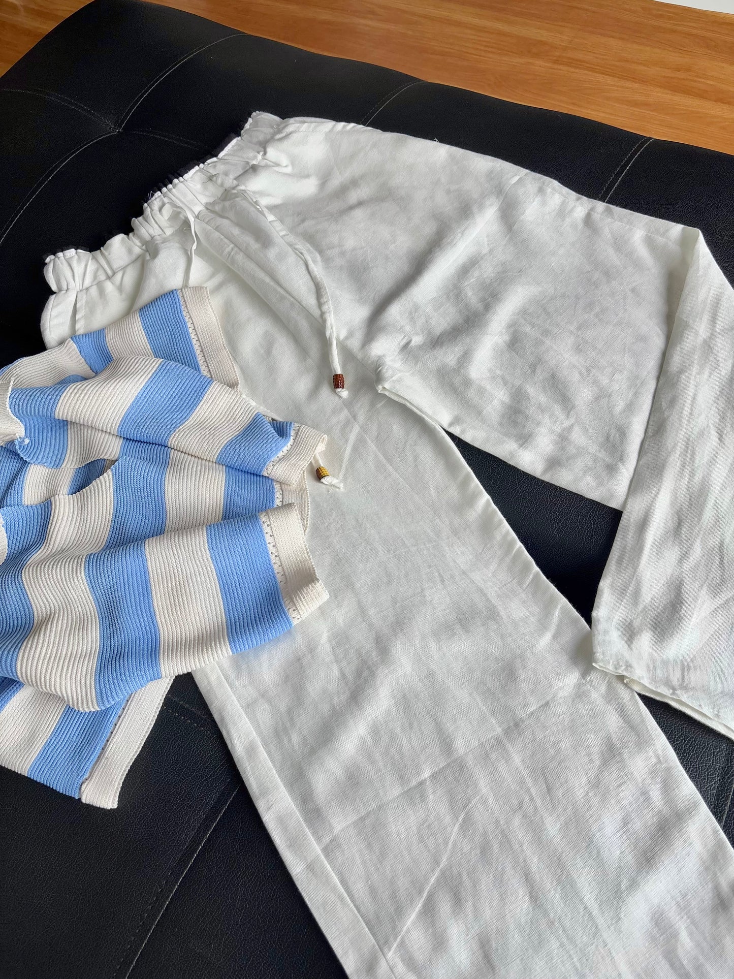 White dual waist linen pant