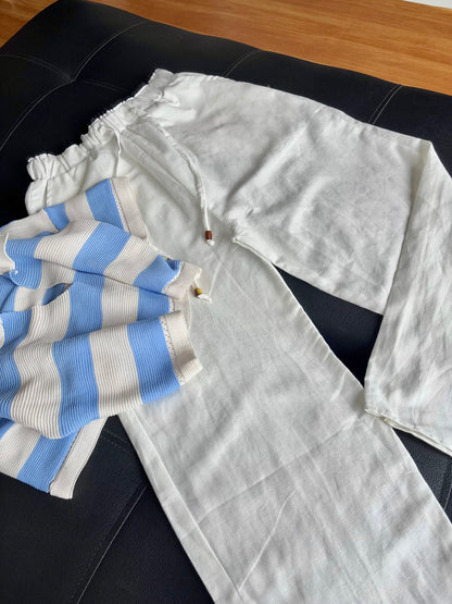 White dual waist linen pant