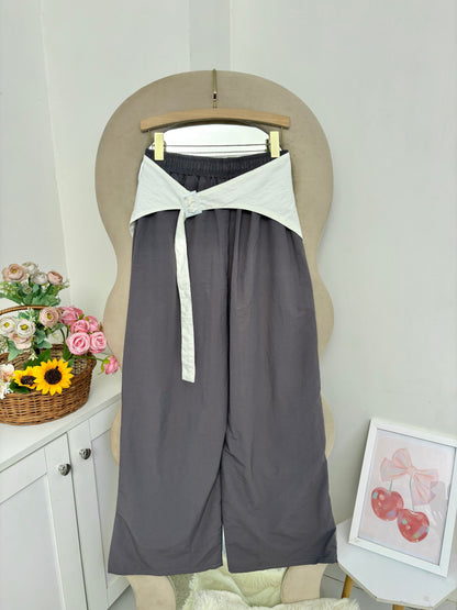 Light Grey Wide Leg Pants With Removable Belt