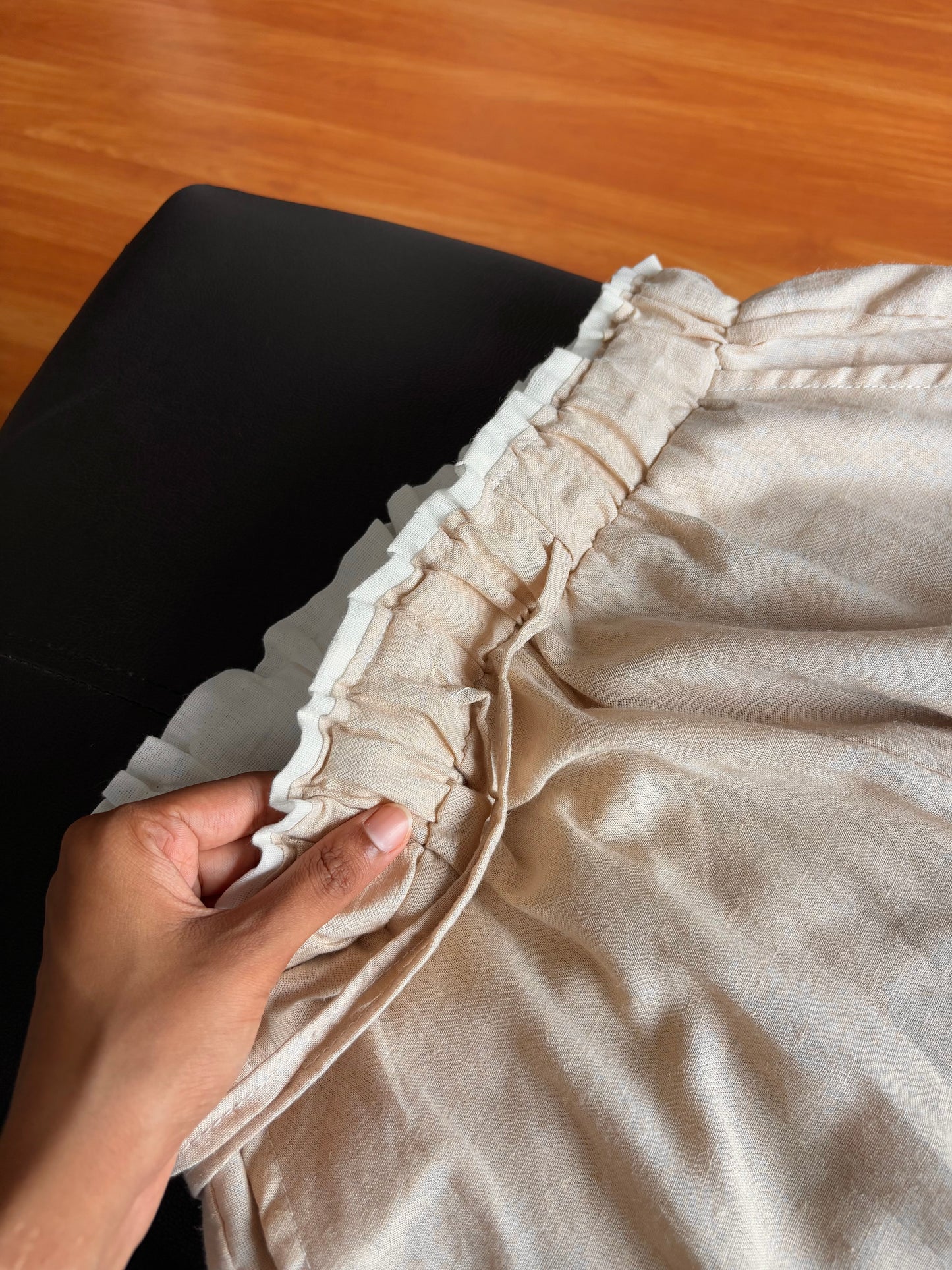 Beige dual waist linen pant