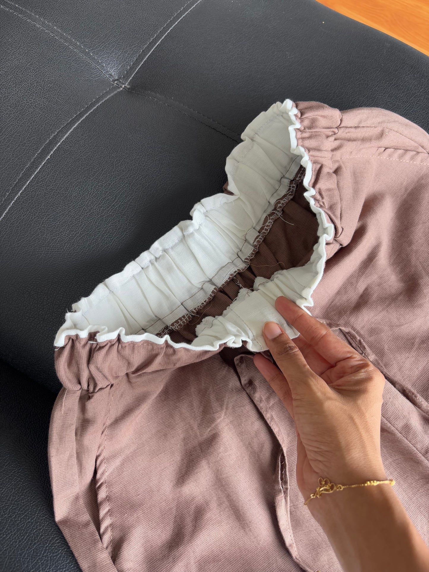 Brown dual waist linen pant