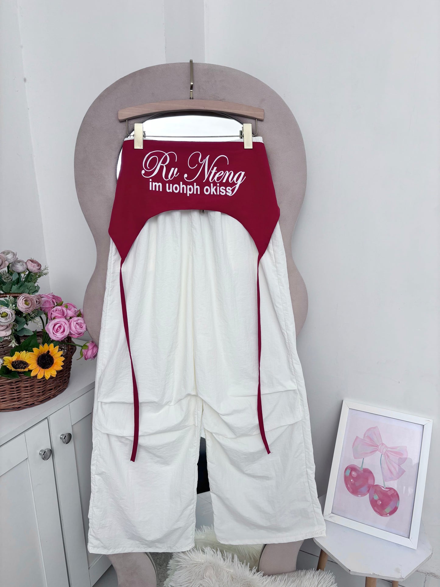 White Wide Leg Pants With Removable Belt