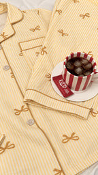 Yellow Bowtiful Striped Full Sleeve Pj set