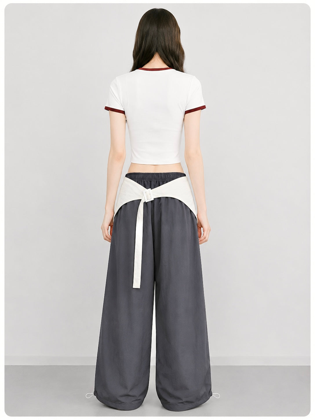 Light Grey Wide Leg Pants With Removable Belt