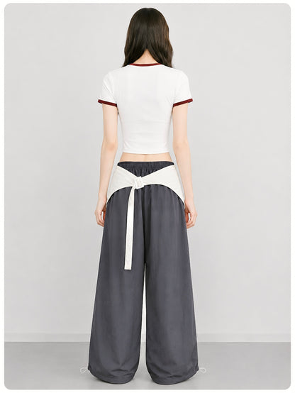 Light Grey Wide Leg Pants With Removable Belt