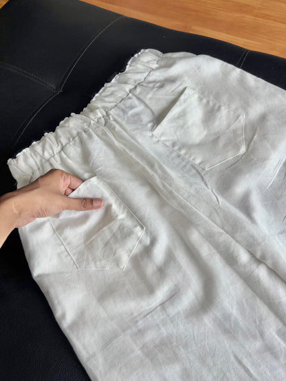 White dual waist linen pant