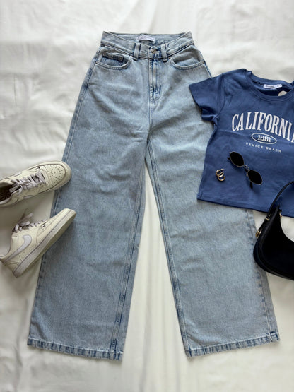 Ice blue wide leg denim jeans