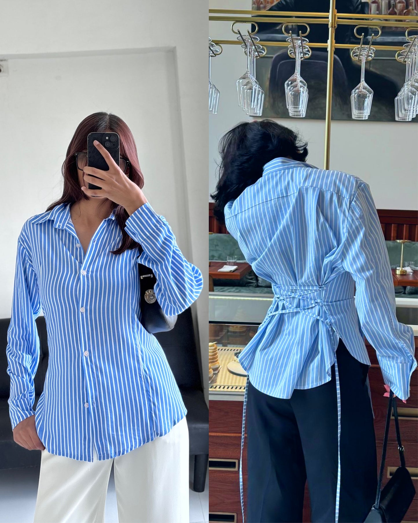 Blue Fitted Shirt (Corset back)