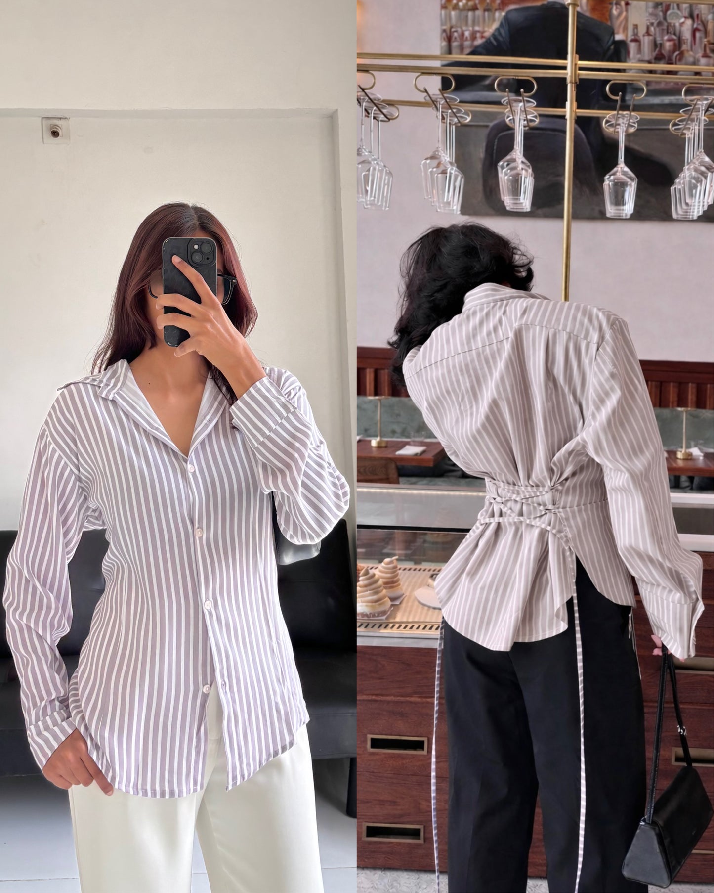 Greyish Beige Fitted Shirt (Corset back)