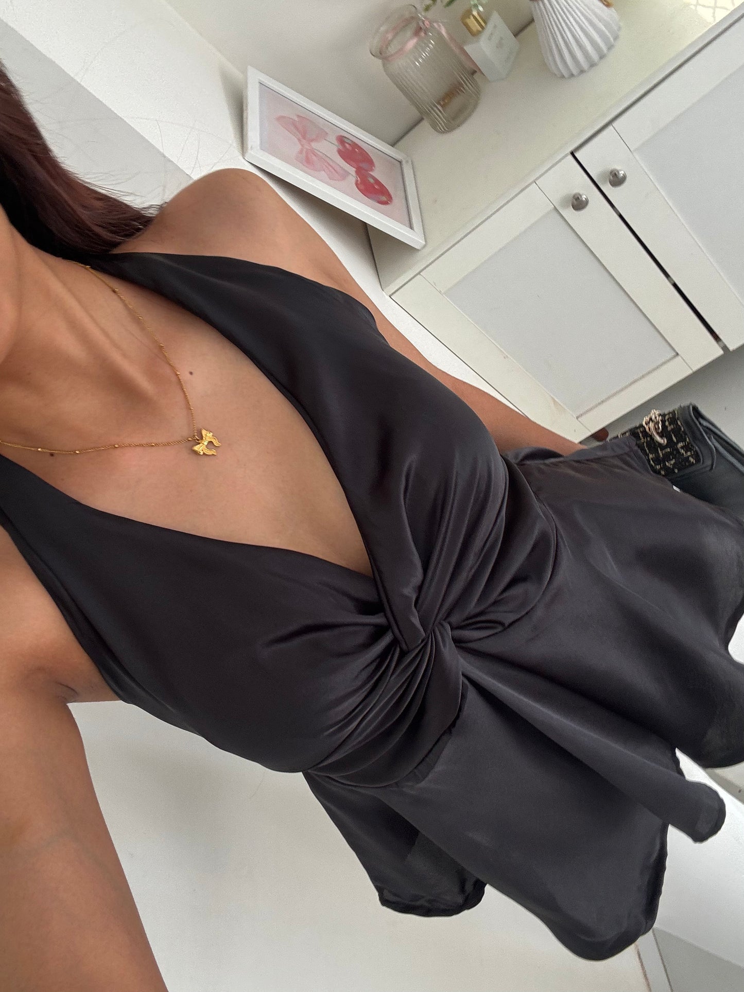 Black Satin Halter Neck Top