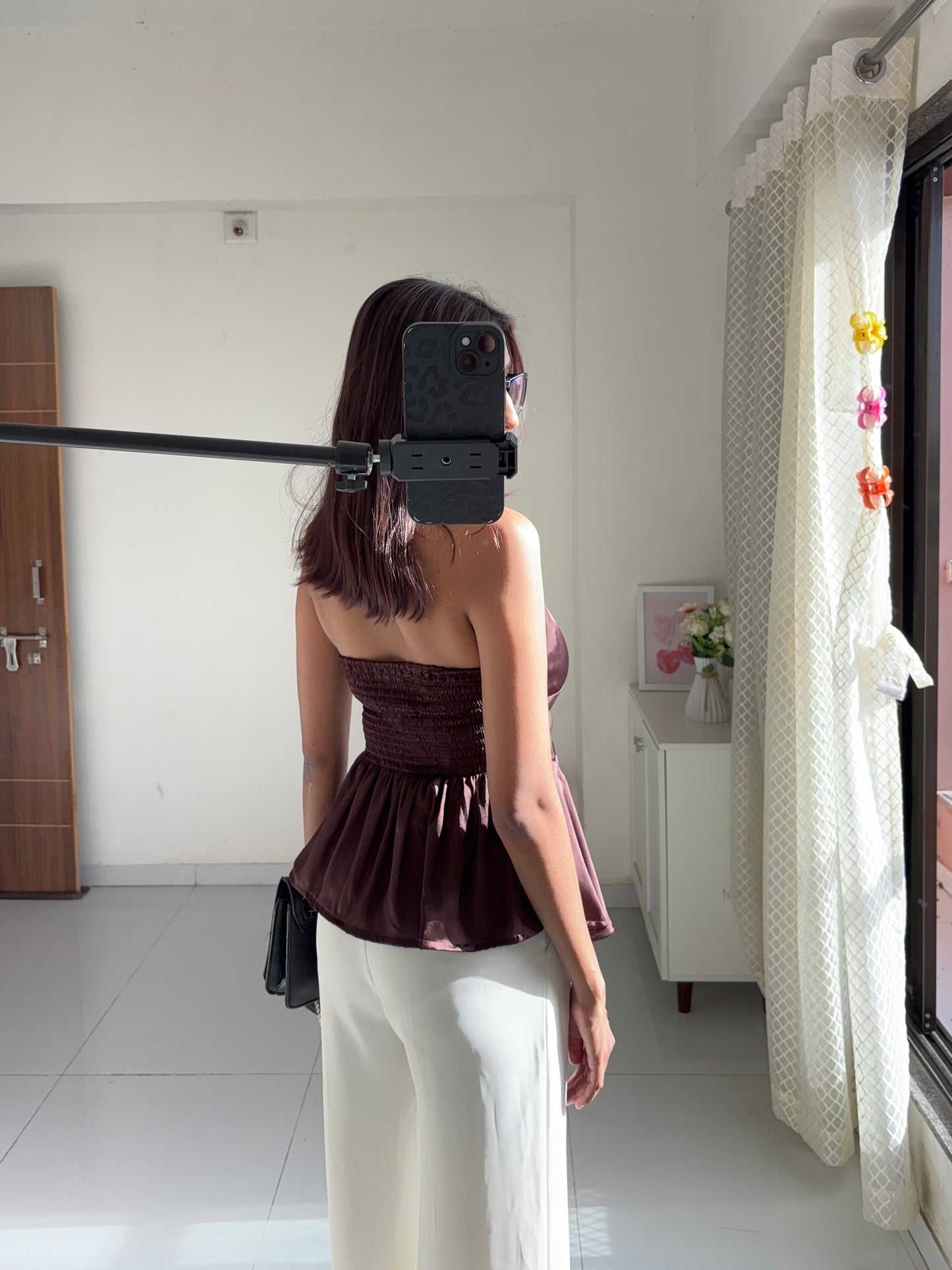 Choco Brown Satin Halter Neck Top