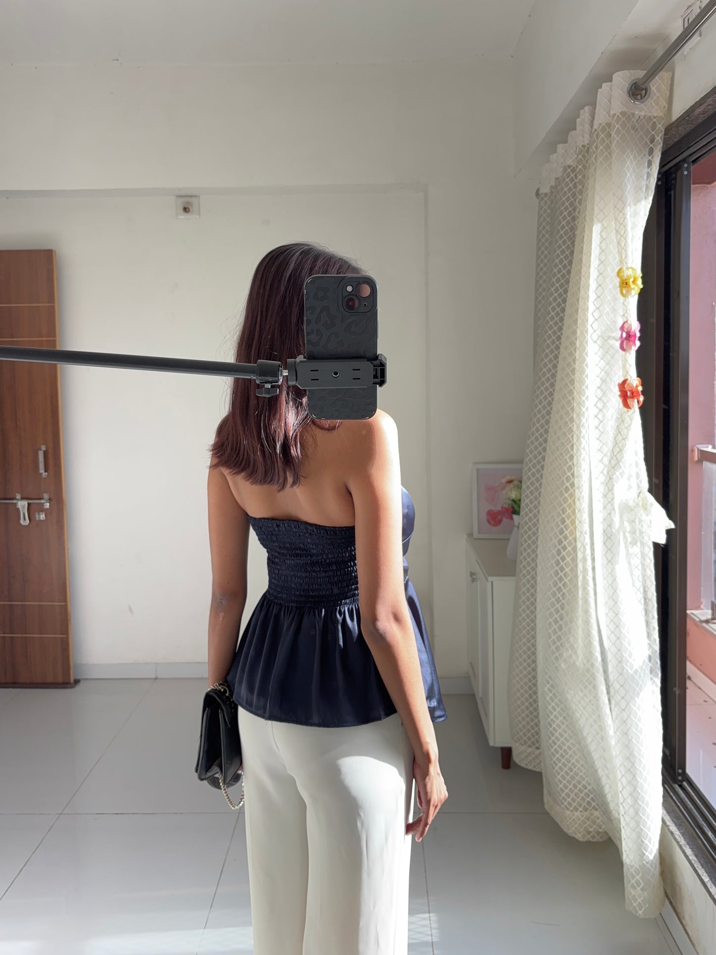 Navy Blue Satin Halter Neck Top