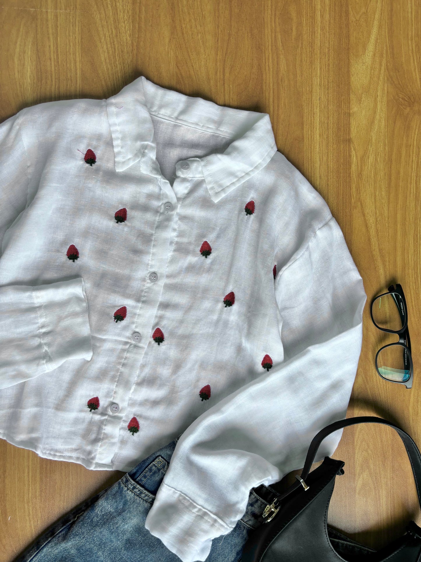 Strawberry Embroidered Shirt (White)