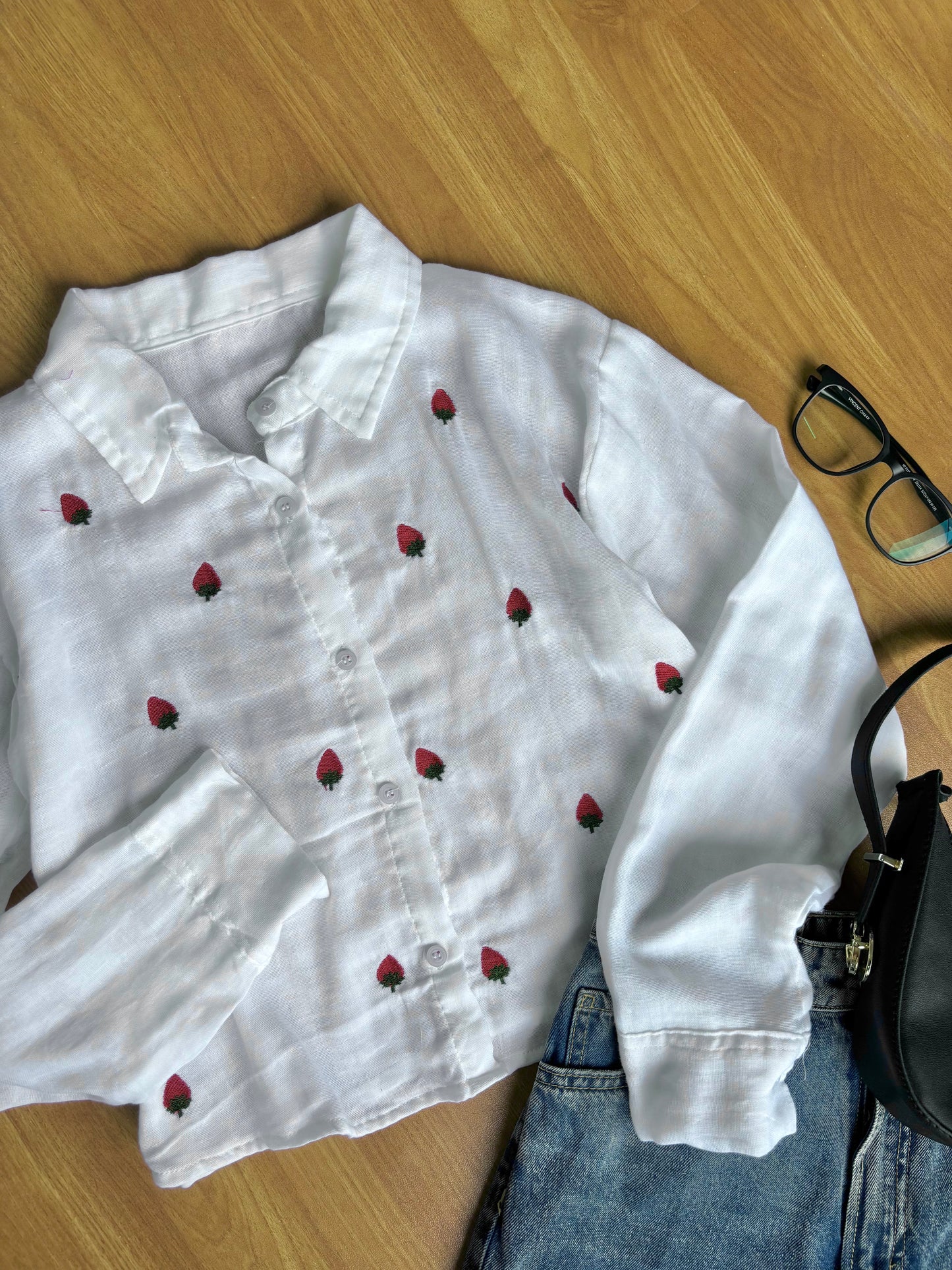 Strawberry Embroidered Shirt (White)