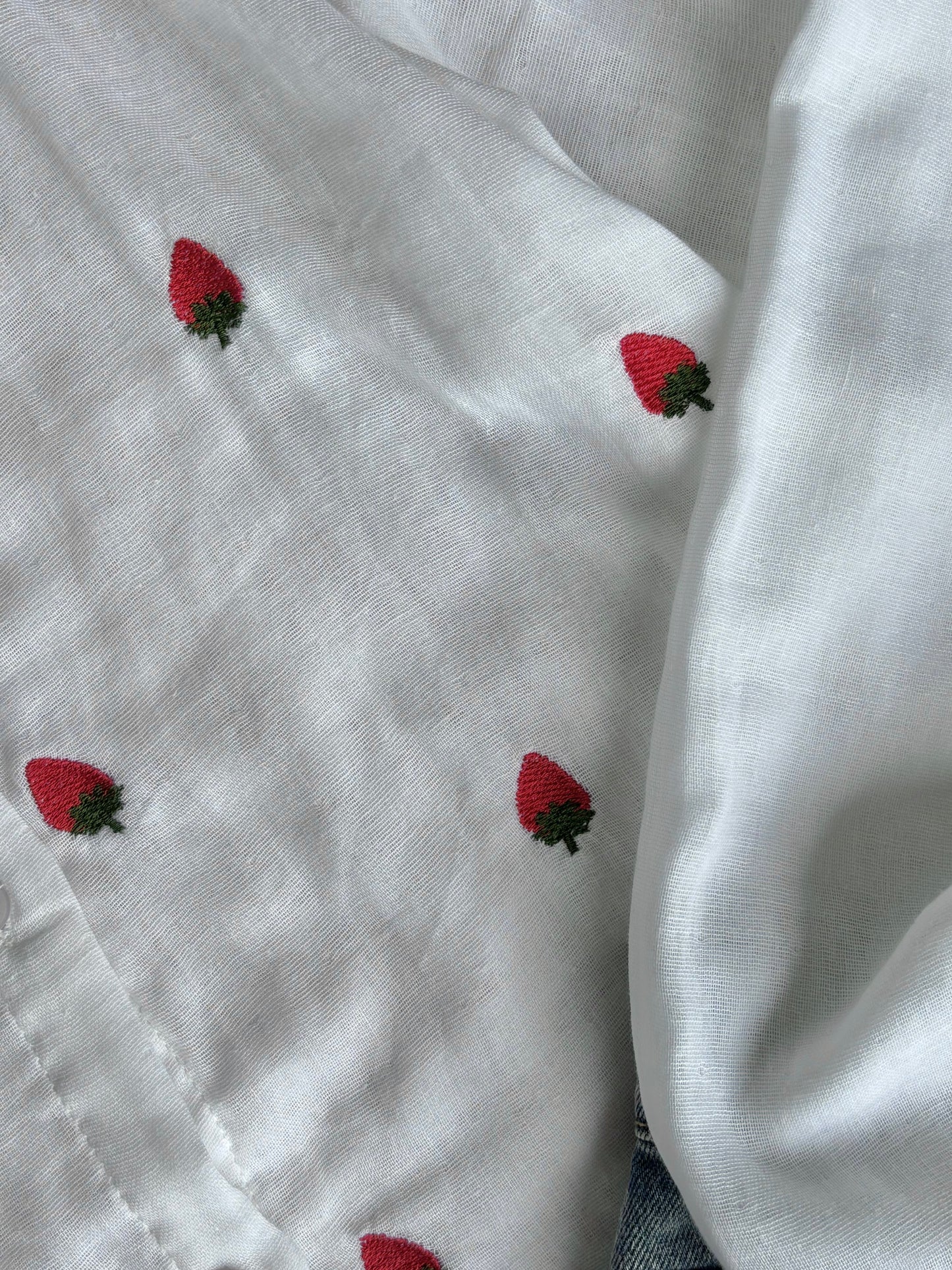 Strawberry Embroidered Shirt (White)