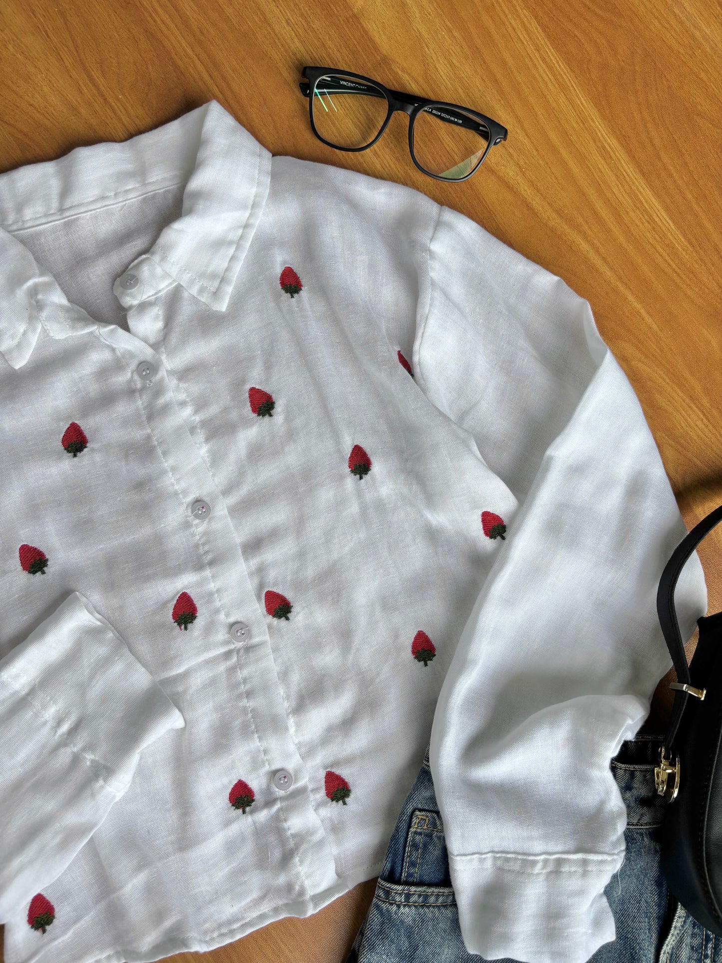 Strawberry Embroidered Shirt (White)