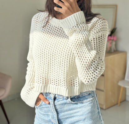 White Crochet Full Sleeve Top