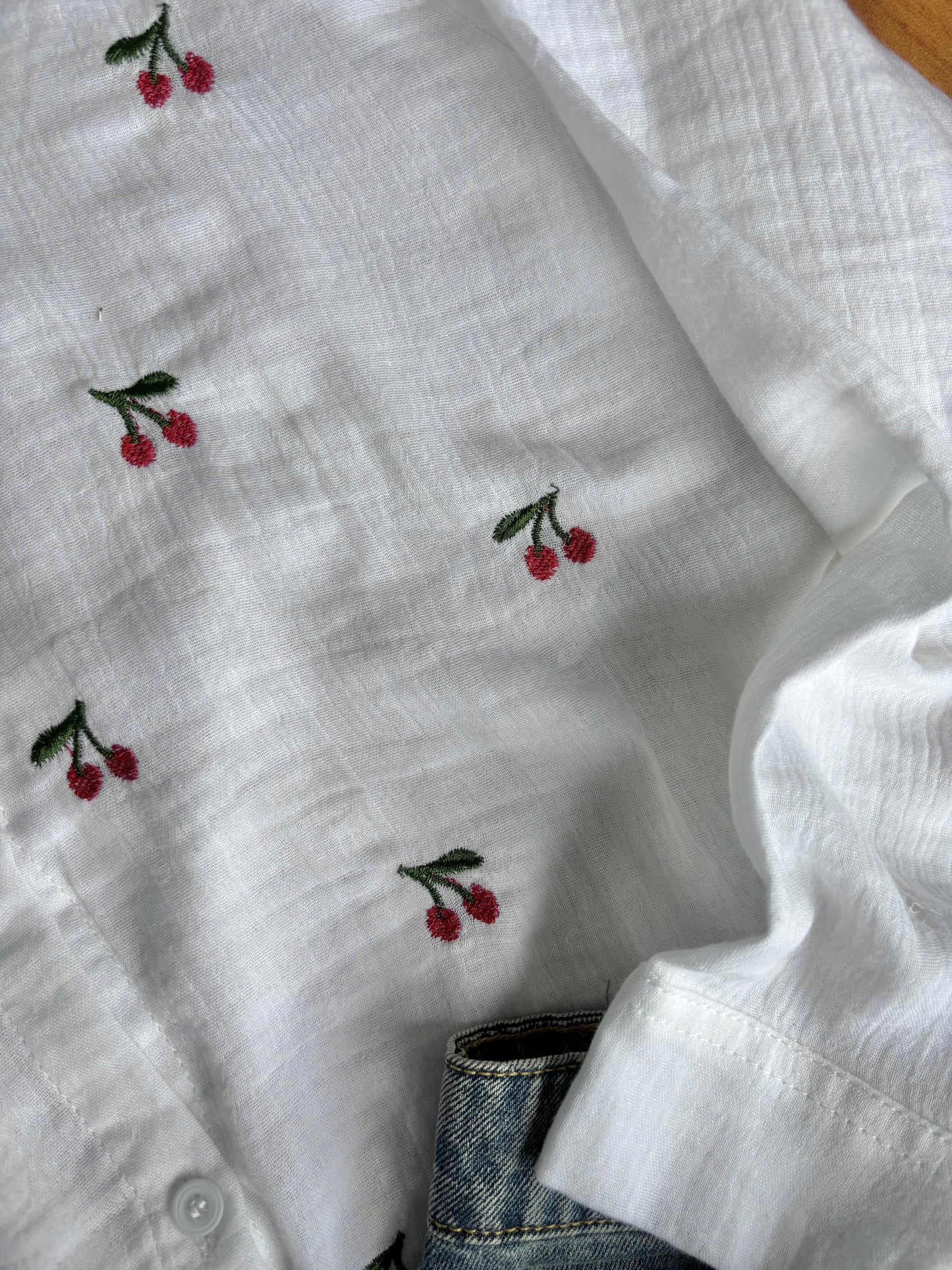 Cherry Embroidered Shirt (White)