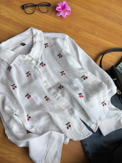 Cherry Embroidered Shirt (White)