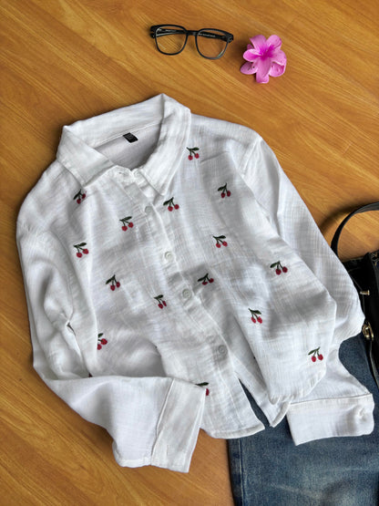 Cherry Embroidered Shirt (White)