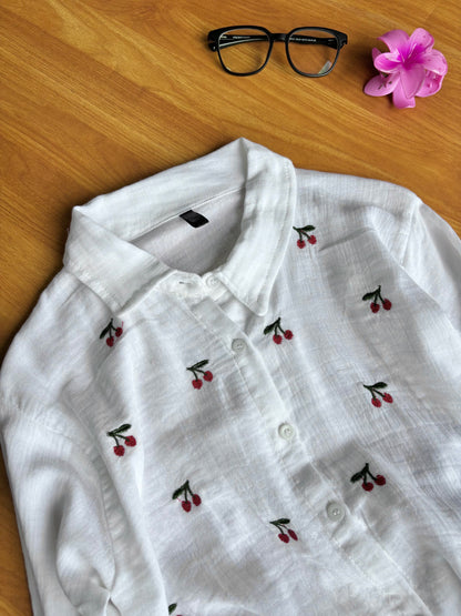 Cherry Embroidered Shirt (White)