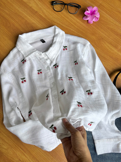 Cherry Embroidered Shirt (White)
