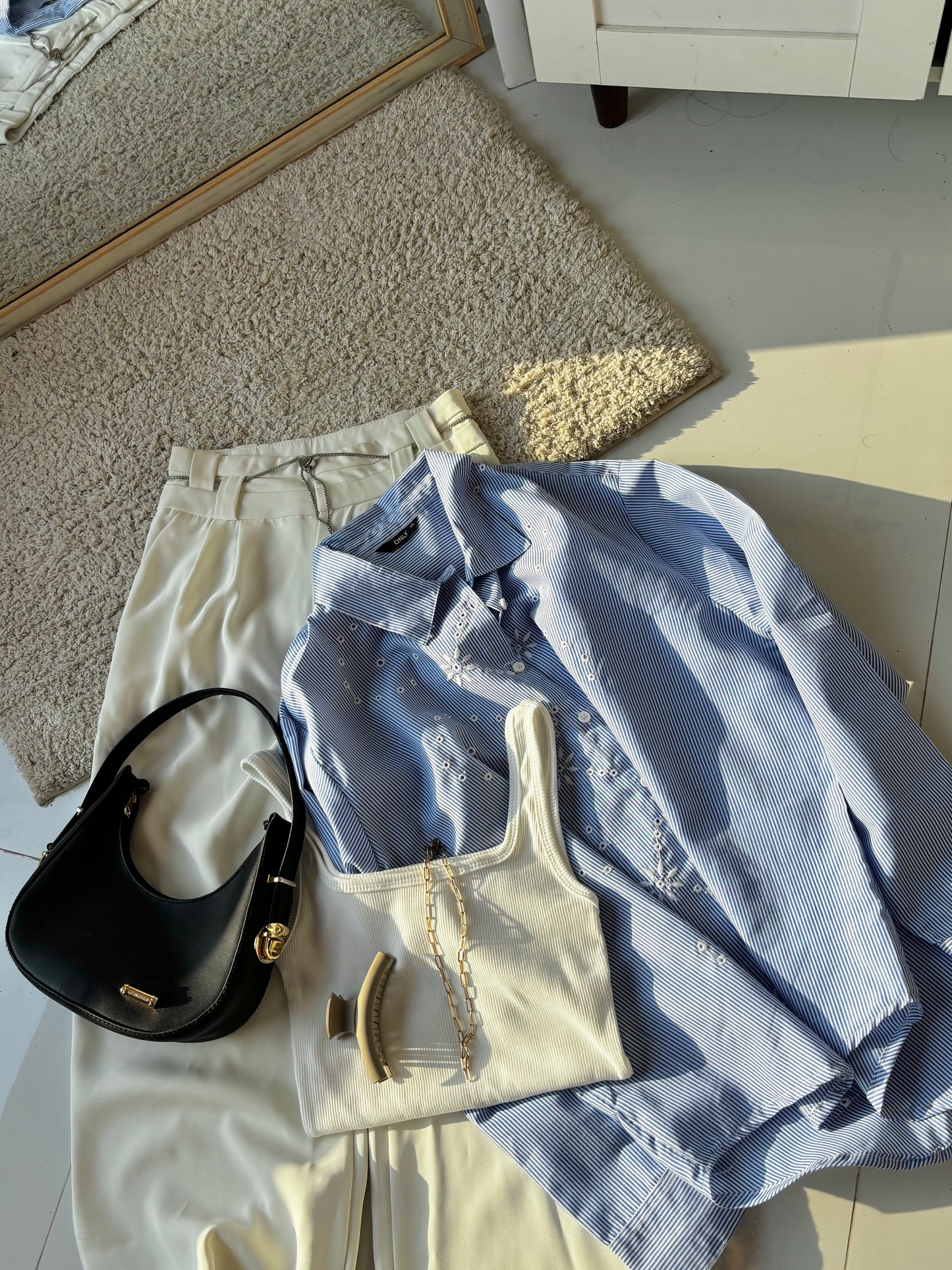 Blue Embroidery Striped Shirt