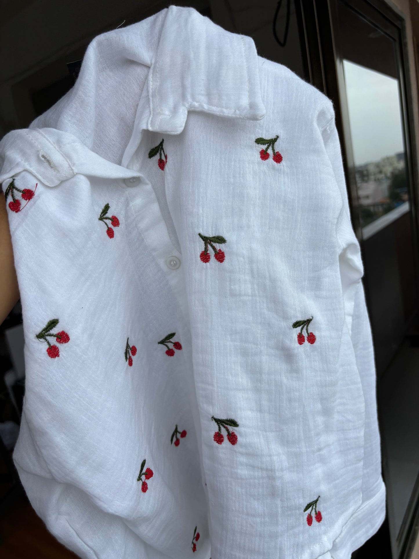Cherry Embroidered Shirt (White)