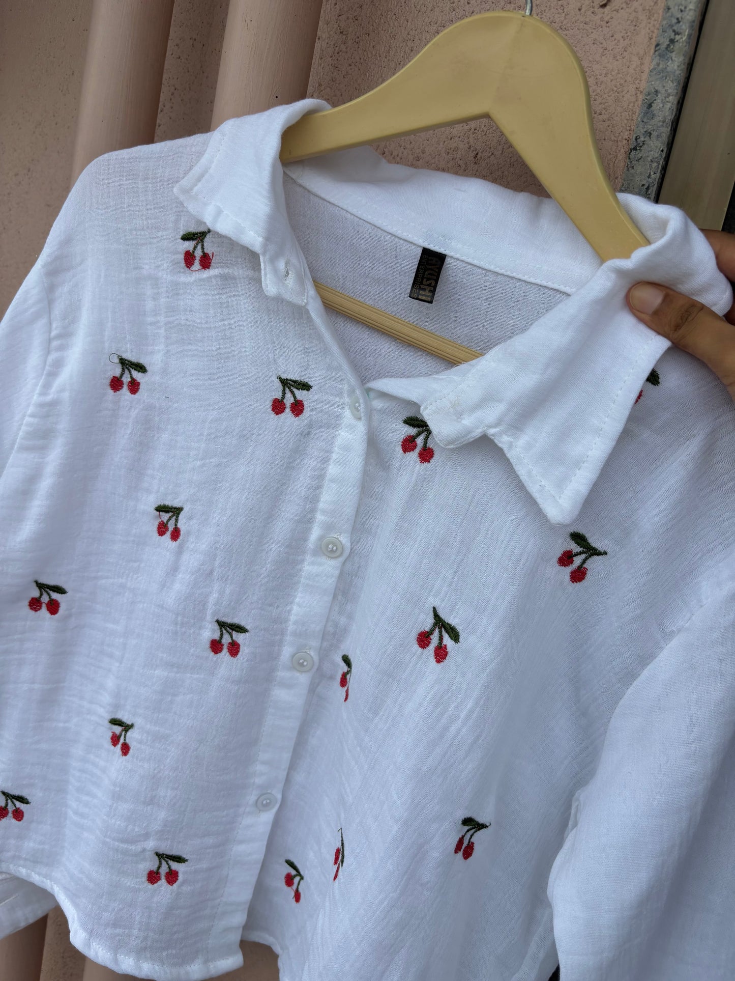 Cherry Embroidered Shirt (White)