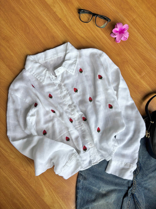 Strawberry Embroidered Shirt (White)