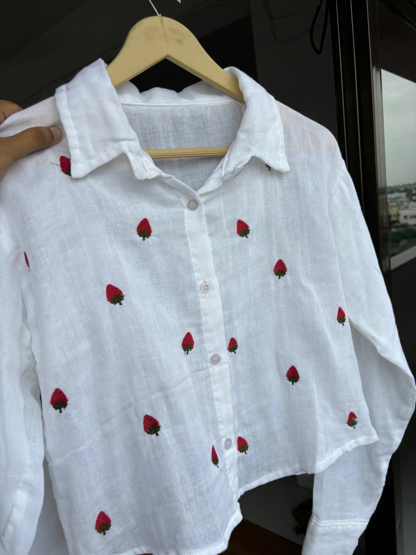 Strawberry Embroidered Shirt (White)