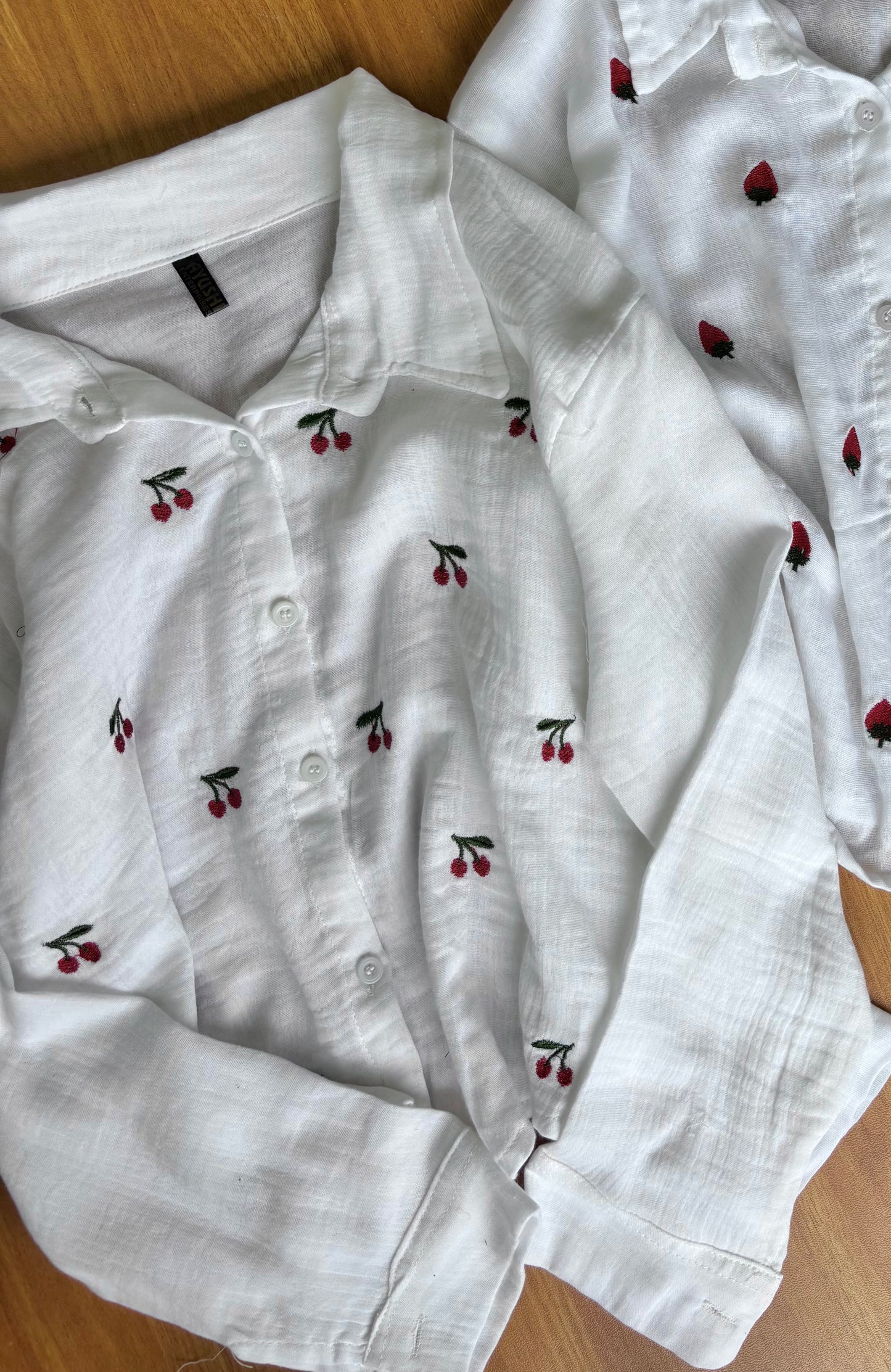Cherry Embroidered Shirt (White)