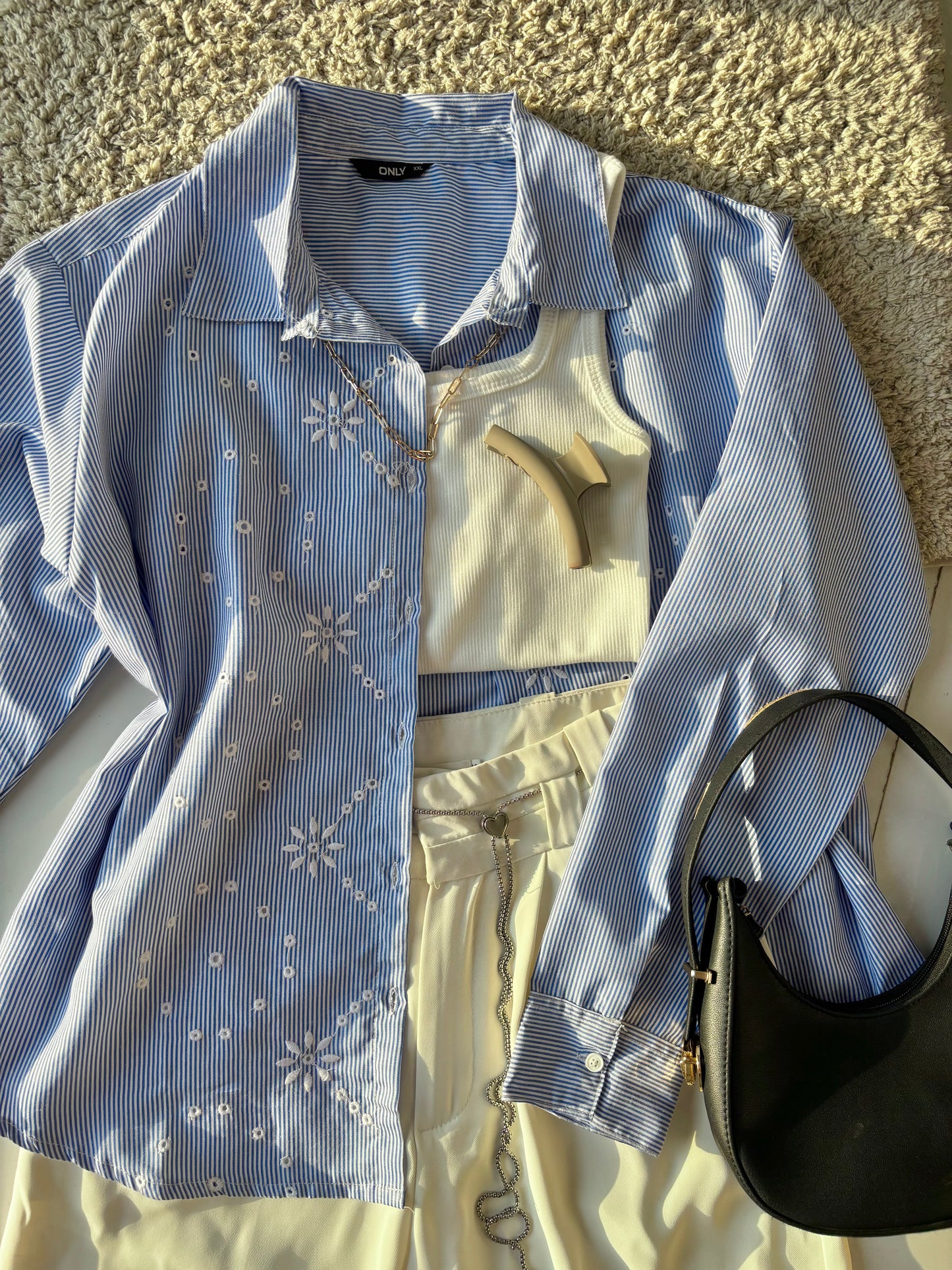 Blue Embroidery Striped Shirt