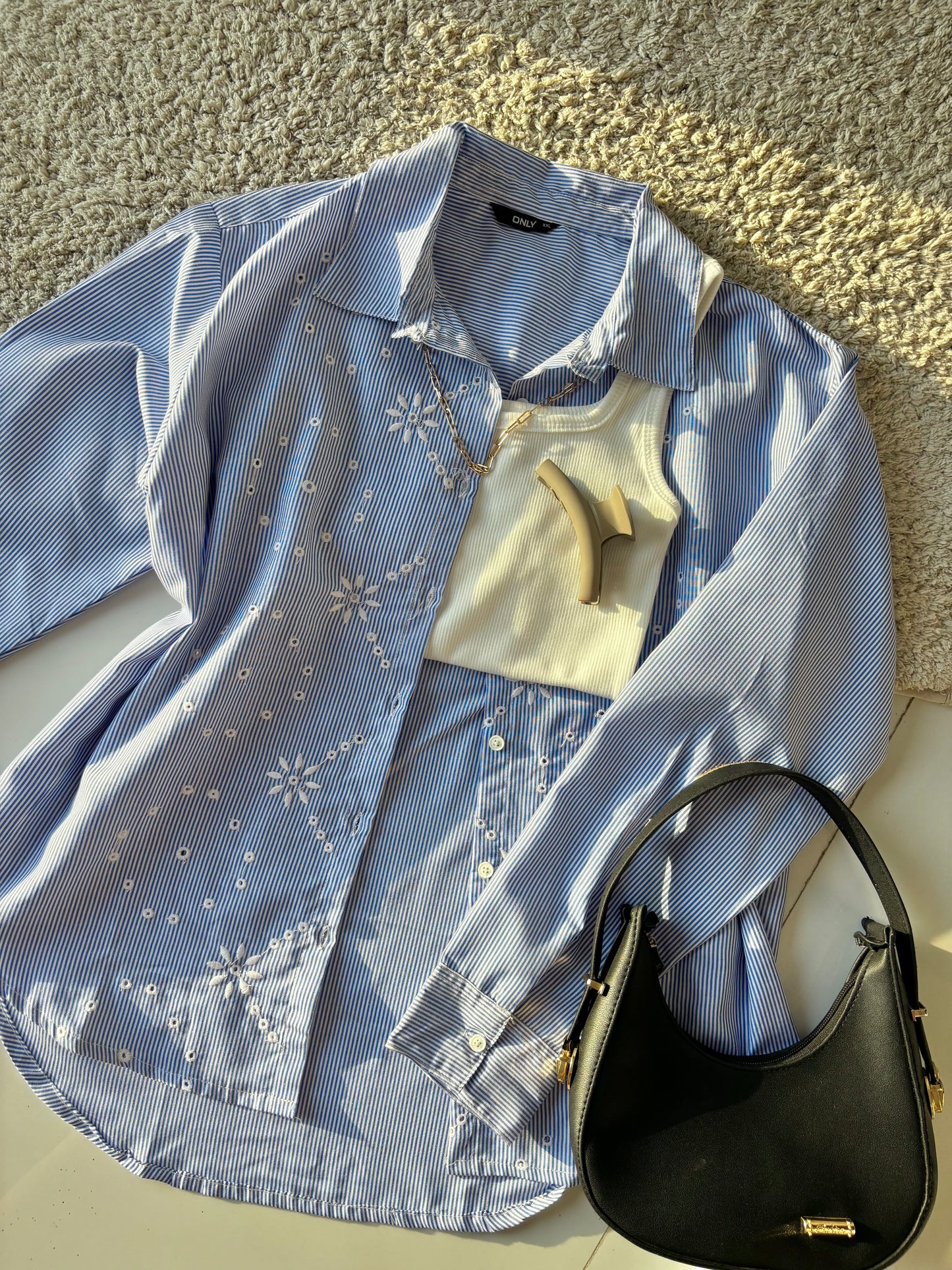 Blue Embroidery Striped Shirt