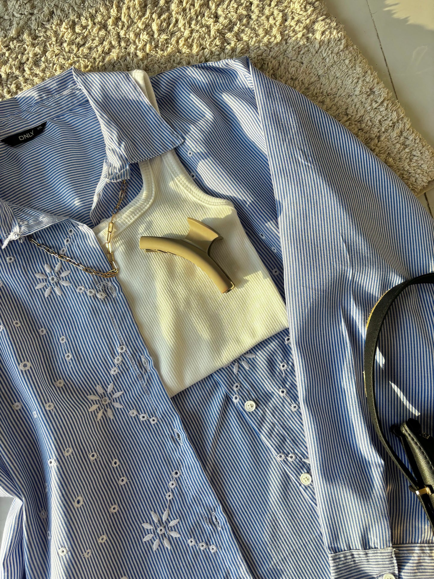 Blue Embroidery Striped Shirt