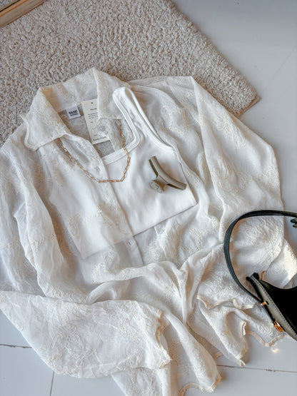Off white Sheer Embroidery Shirt